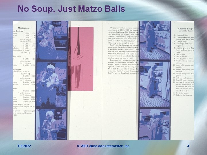 No Soup, Just Matzo Balls 1/2/2022 © 2001 abbe don interactive, inc 4 