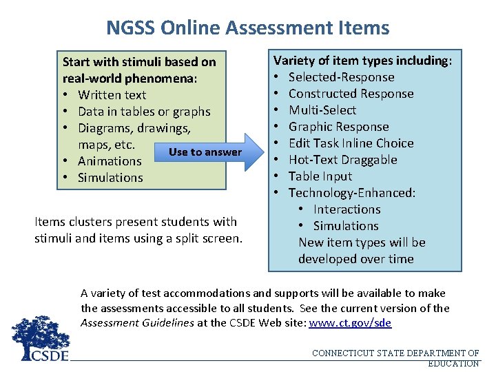 NGSS Online Assessment Items Start with stimuli based on real-world phenomena: • Written text