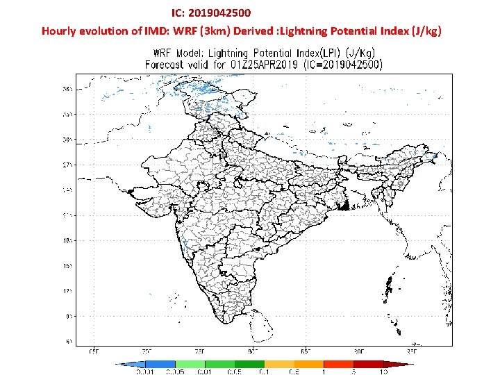 IC: 2019042500 Hourly evolution of IMD: WRF (3 km) Derived : Lightning Potential Index
