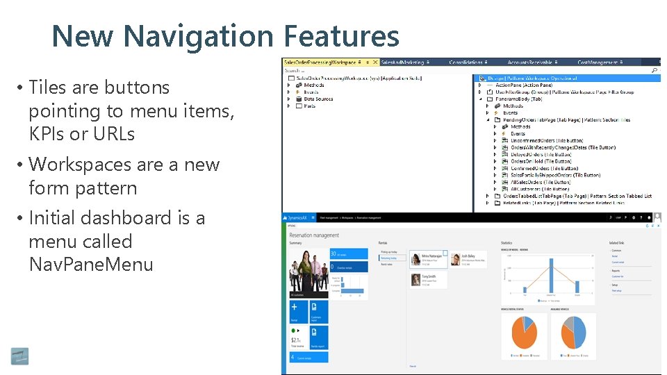New Navigation Features • Tiles are buttons pointing to menu items, KPIs or URLs