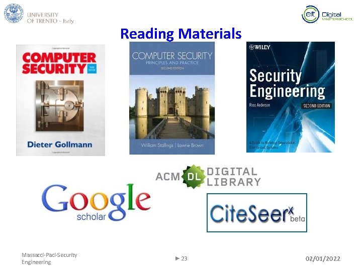 Reading Materials Massacci-Paci-Security Engineering ► 23 02/01/2022 