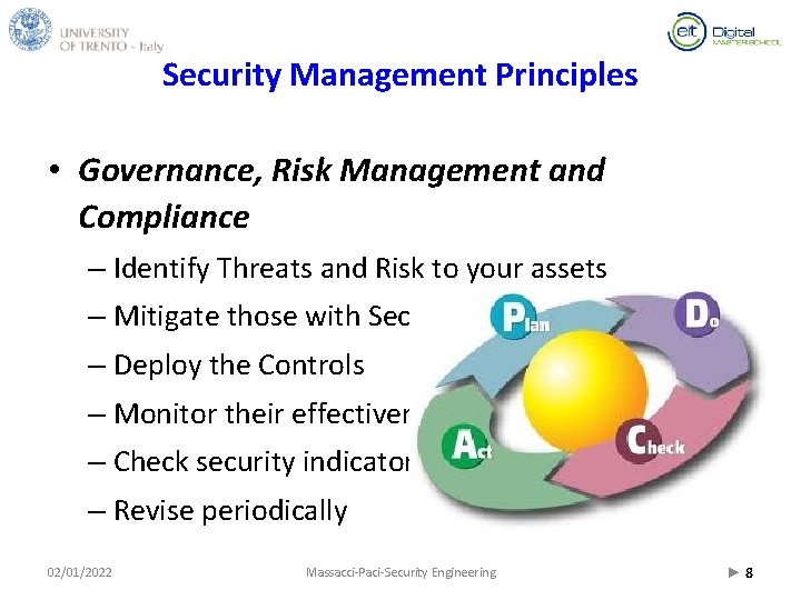 Security Management Principles • Governance, Risk Management and Compliance – Identify Threats and Risk