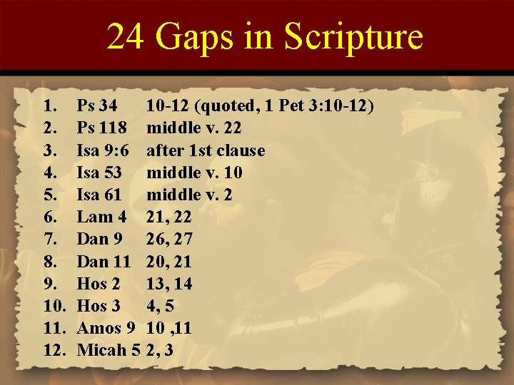 24 Gaps in Scripture 1. 2. 3. 4. 5. 6. 7. 8. 9. 10. 24 Gaps in Scripture 1. 2. 3. 4. 5. 6. 7. 8. 9. 10.