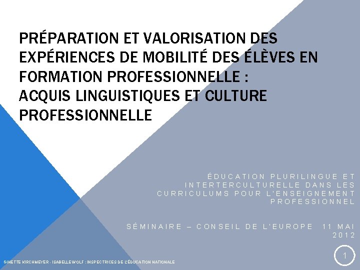 PRÉPARATION ET VALORISATION DES EXPÉRIENCES DE MOBILITÉ DES ÉLÈVES EN FORMATION PROFESSIONNELLE : ACQUIS