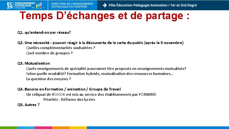 Temps D’échanges et de partage : Q 1. qu’entend-on par réseau? Q 2. Une