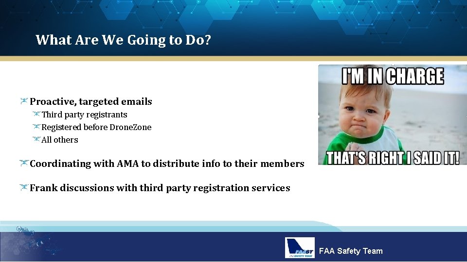 What Are We Going to Do? Proactive, targeted emails Third party registrants Registered before