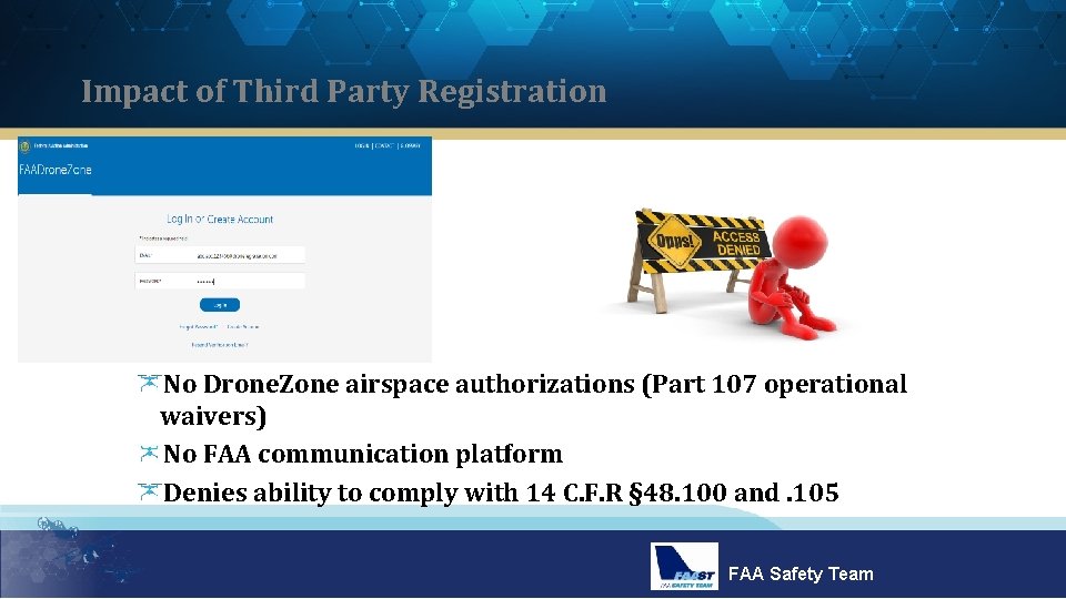 Impact of Third Party Registration No Drone. Zone airspace authorizations (Part 107 operational waivers)