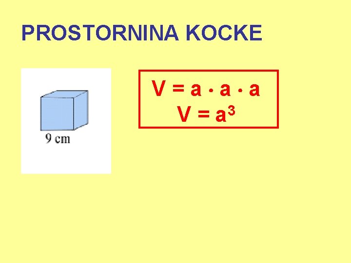 PROSTORNINA KOCKE V=a a a V = a 3 