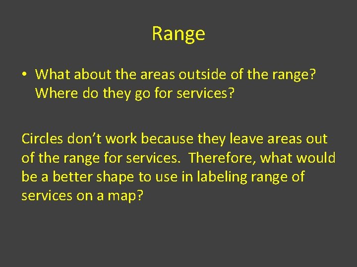 Range • What about the areas outside of the range? Where do they go