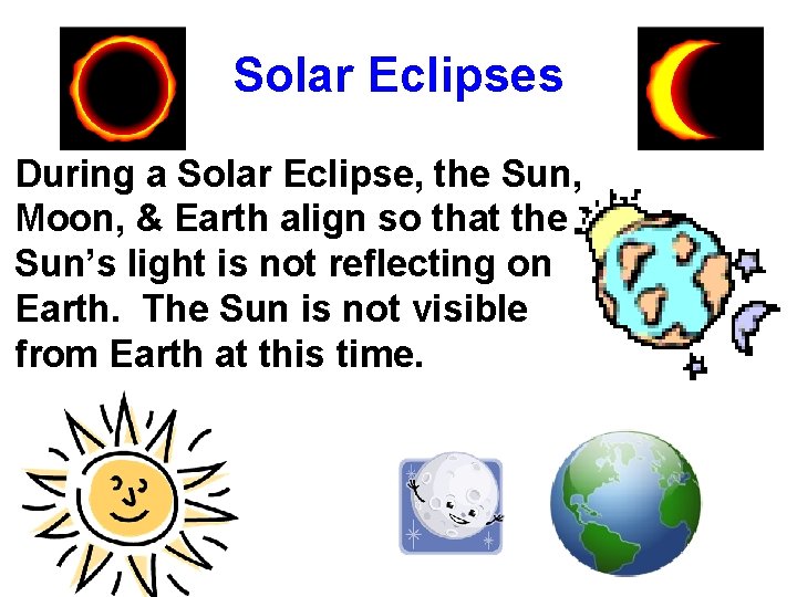 Solar Eclipses During a Solar Eclipse, the Sun, Moon, & Earth align so that
