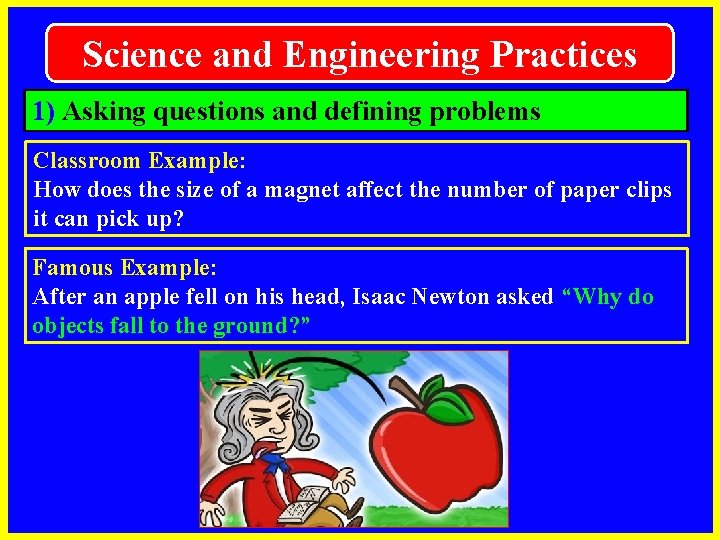 Science and Engineering Practices 1) Asking questions and defining problems Classroom Example: How does