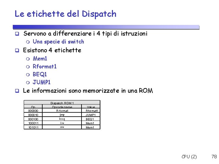 Le etichette del Dispatch Servono a differenziare i 4 tipi di istruzioni Una specie