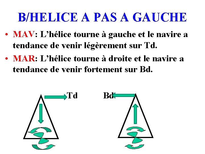 B/HELICE A PAS A GAUCHE • MAV: L’hélice tourne à gauche et le navire