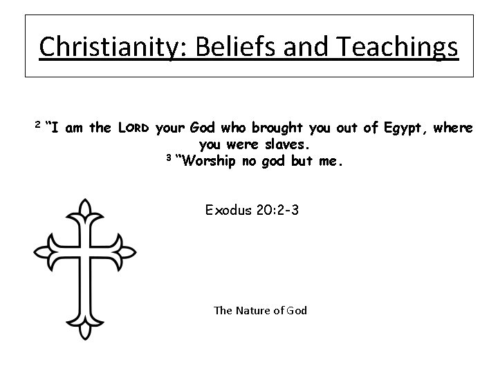 Christianity: Beliefs and Teachings 2 “I am the LORD your God who brought you