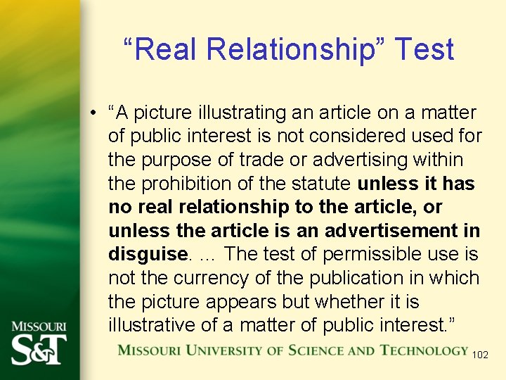 “Real Relationship” Test • “A picture illustrating an article on a matter of public “Real Relationship” Test • “A picture illustrating an article on a matter of public