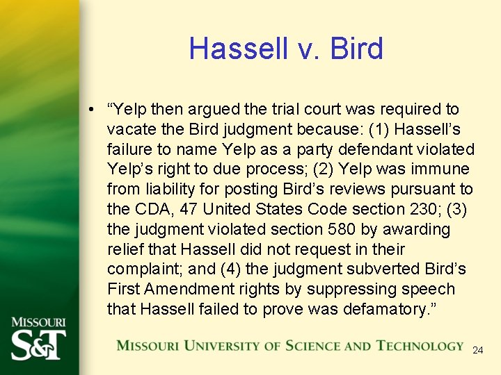Hassell v. Bird • “Yelp then argued the trial court was required to vacate Hassell v. Bird • “Yelp then argued the trial court was required to vacate