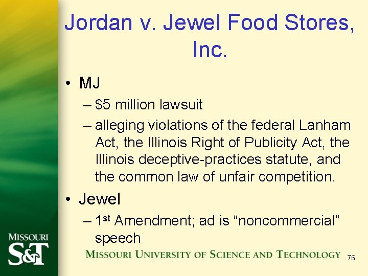 Jordan v. Jewel Food Stores, Inc. • MJ – $5 million lawsuit – alleging Jordan v. Jewel Food Stores, Inc. • MJ – $5 million lawsuit – alleging