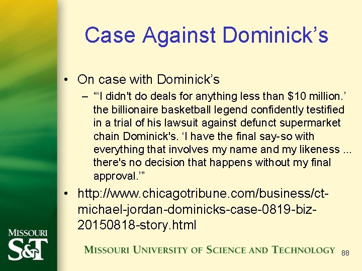 Case Against Dominick’s • On case with Dominick’s – “‘I didn't do deals for Case Against Dominick’s • On case with Dominick’s – “‘I didn't do deals for
