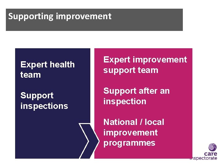 Supporting improvement Expert health team Support inspections Expert improvement support team Support after an