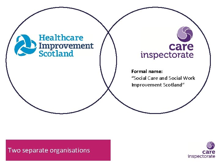 Formal name: “Social Care and Social Work Improvement Scotland” Two separate organisations 