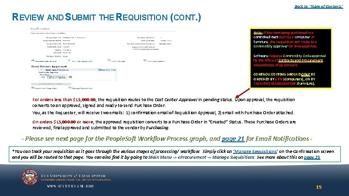 Back to ‘Table of Contents’ REVIEW AND SUBMIT THE REQUISITION (CONT. ) Note: If Back to ‘Table of Contents’ REVIEW AND SUBMIT THE REQUISITION (CONT. ) Note: If