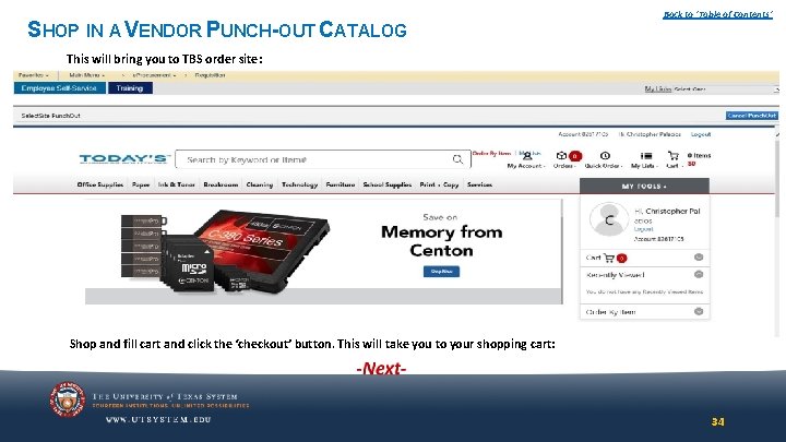 SHOP IN A VENDOR PUNCH-OUT CATALOG Back to ‘Table of Contents’ This will bring SHOP IN A VENDOR PUNCH-OUT CATALOG Back to ‘Table of Contents’ This will bring