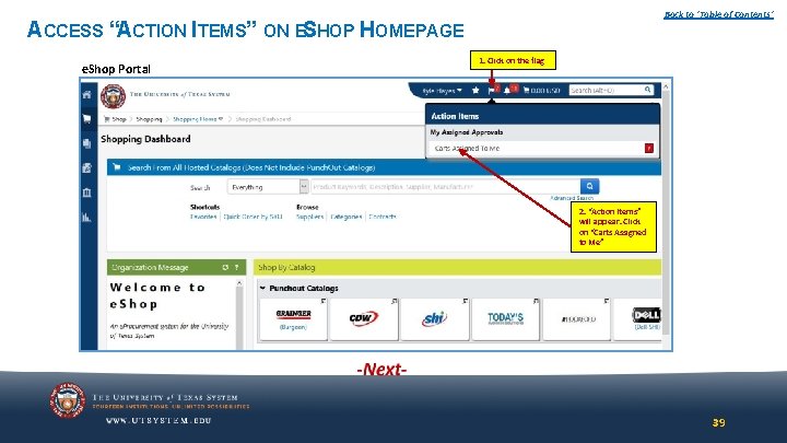 Back to ‘Table of Contents’ ACCESS “ACTION ITEMS” ON ESHOP HOMEPAGE e. Shop Portal Back to ‘Table of Contents’ ACCESS “ACTION ITEMS” ON ESHOP HOMEPAGE e. Shop Portal
