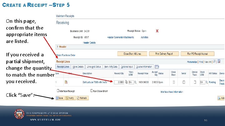 CREATE A RECEIPT – STEP 5 On this page, confirm that the appropriate items CREATE A RECEIPT – STEP 5 On this page, confirm that the appropriate items