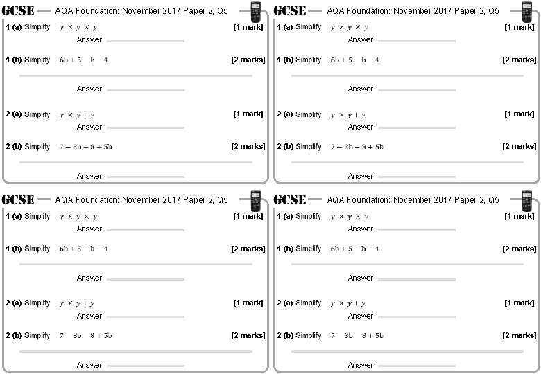 AQA Foundation: November 2017 Paper 2, Q 5 1 (a) AQA Foundation: November 2017