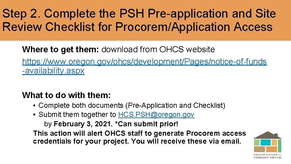 Step 2. Complete the PSH Pre-application and Site Review Checklist for Procorem/Application Access Where