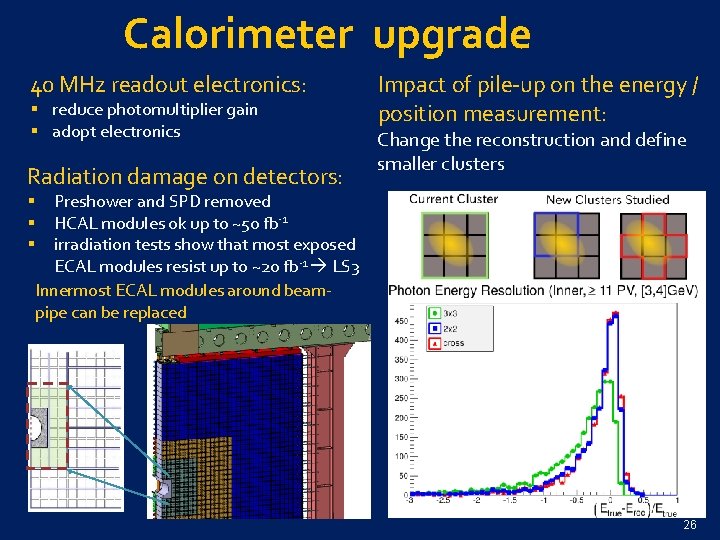Calorimeter upgrade 40 MHz readout electronics: § reduce photomultiplier gain § adopt electronics Radiation