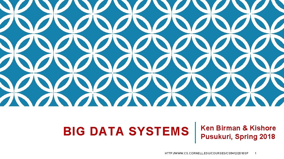BIG DATA SYSTEMS Ken Birman & Kishore Pusukuri, Spring 2018 HTTP: //WWW. CS. CORNELL.