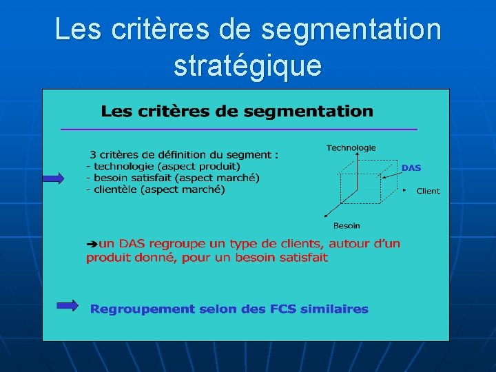 Les critères de segmentation stratégique Les critères de segmentation stratégique