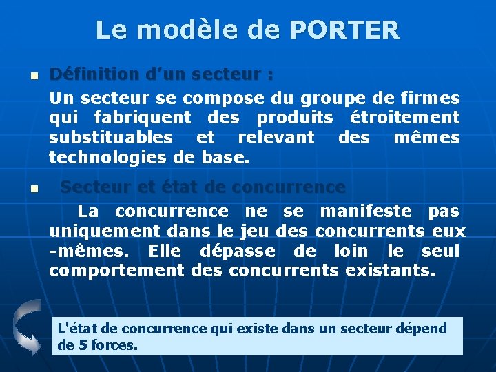 Le modèle de PORTER n Définition d’un secteur : Un secteur se compose du