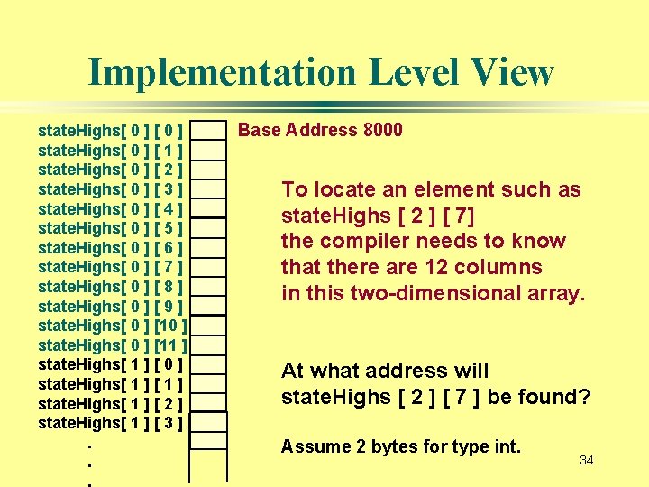 Implementation Level View state. Highs[ 0 ] [ 1 ] state. Highs[ 0 ]