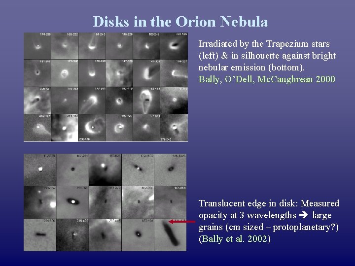 Disks in the Orion Nebula Irradiated by the Trapezium stars (left) & in silhouette