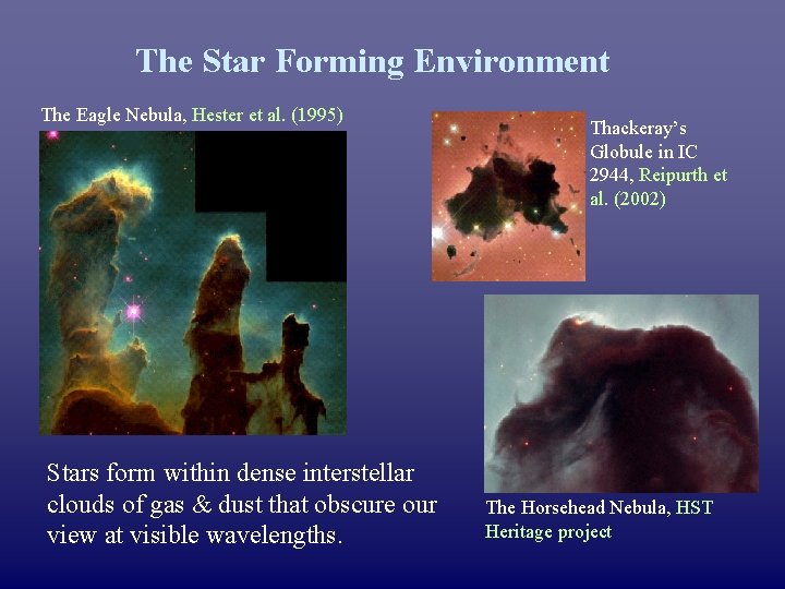 The Star Forming Environment The Eagle Nebula, Hester et al. (1995) Stars form within