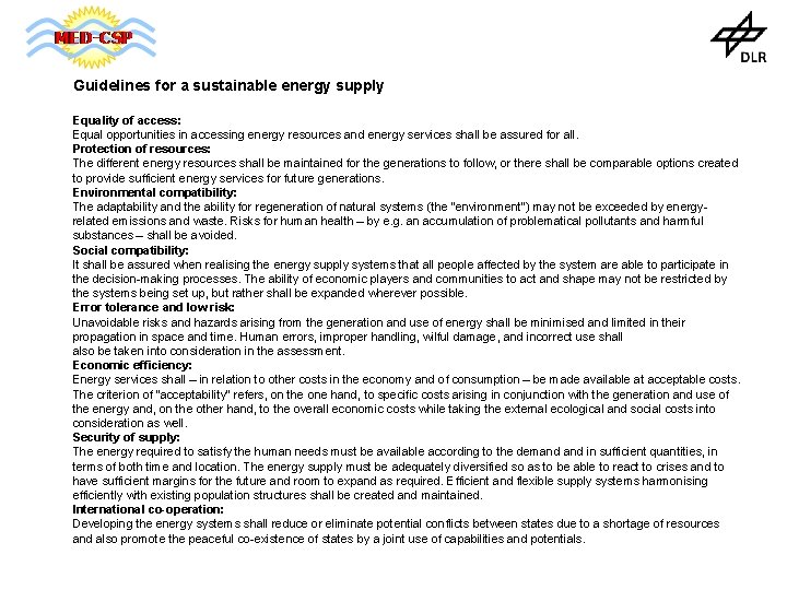Guidelines for a sustainable energy supply Equality of access: Equal opportunities in accessing energy