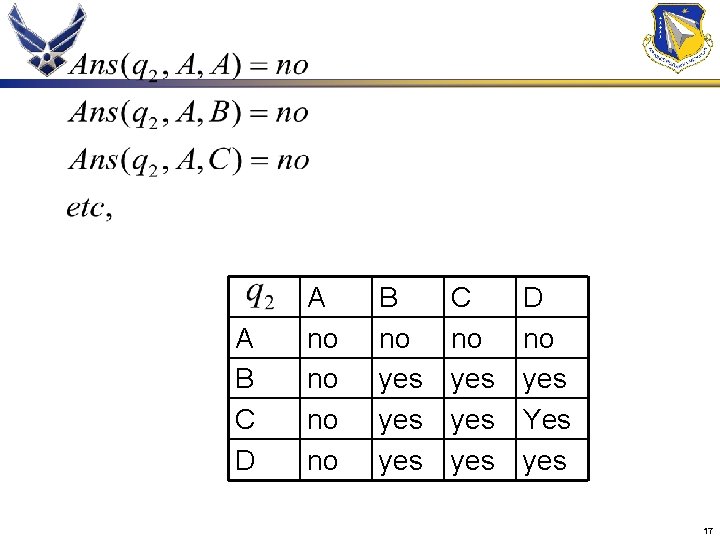 A B C D A no no B no yes yes C no yes