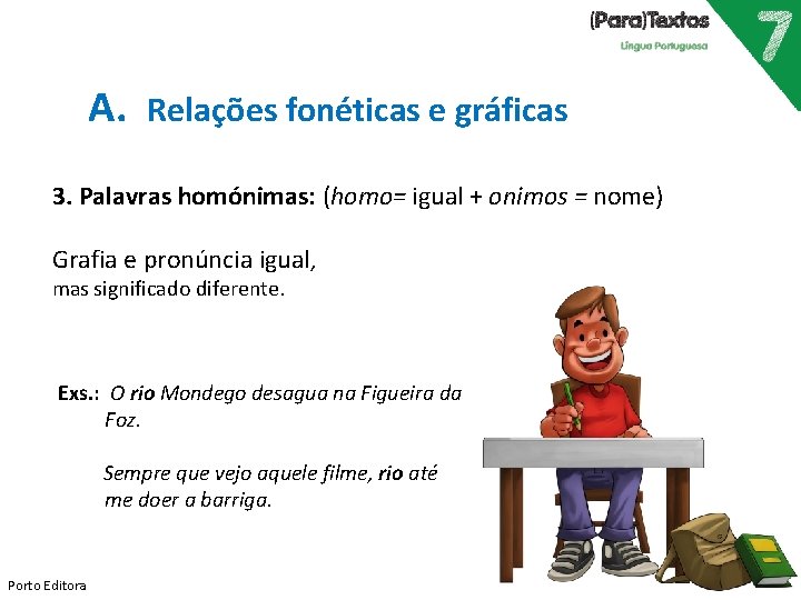 A. Relações fonéticas e gráficas 3. Palavras homónimas: (homo= igual + onimos = nome)