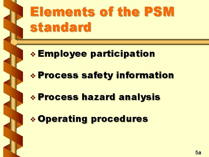 Elements of the PSM standard v Employee participation v Process safety information v Process