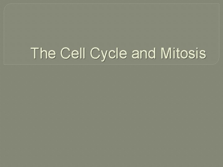 The Cell Cycle and Mitosis 