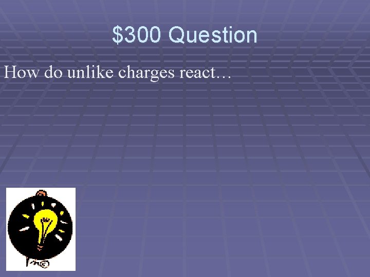 $300 Question How do unlike charges react… 