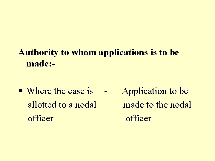 Authority to whom applications is to be made: - § Where the case is