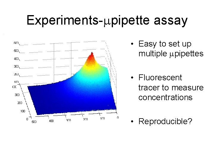Experiments-mpipette assay • Easy to set up multiple mpipettes • Fluorescent tracer to measure