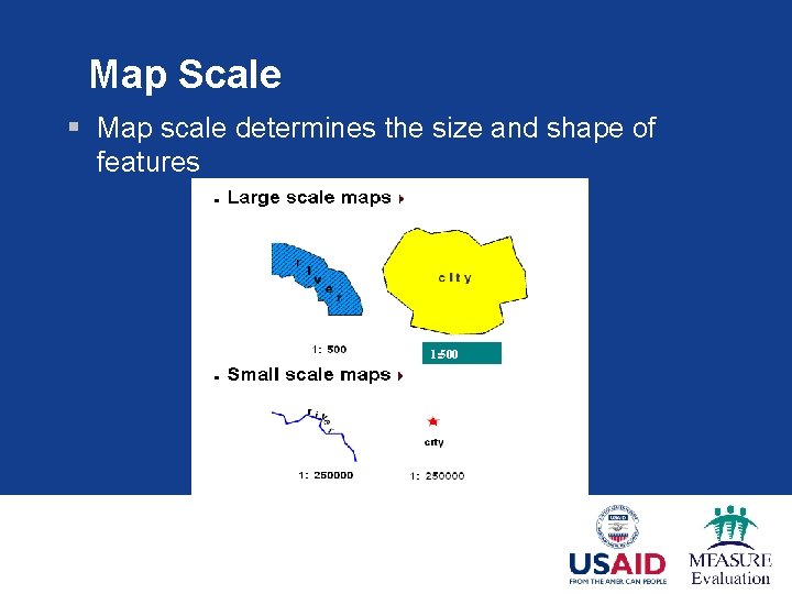 Map Scale § Map scale determines the size and shape of features 1: 500