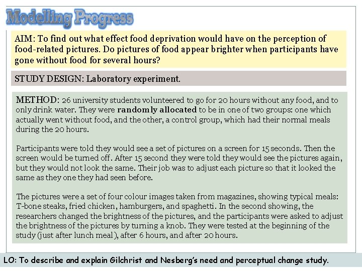 AIM: To find out what effect food deprivation would have on the perception of