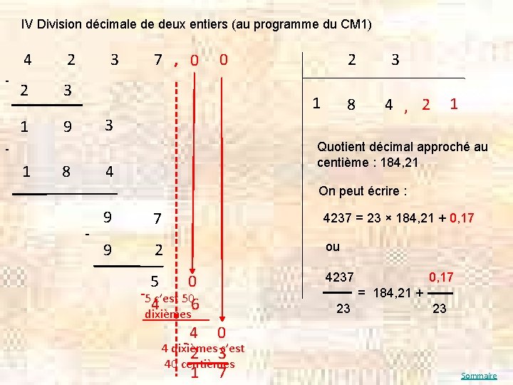 IV Division décimale de deux entiers (au programme du CM 1) - 4 2