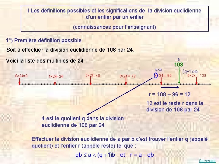 I Les définitions possibles et les significations de la division euclidienne d’un entier par