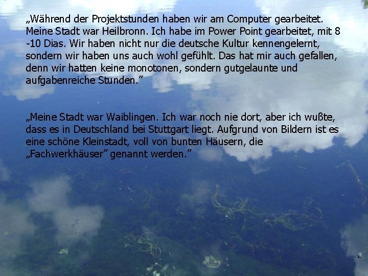 „Während der Projektstunden haben wir am Computer gearbeitet. Meine Stadt war Heilbronn. Ich habe